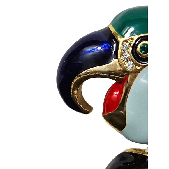 Vintage Multi Color Enamel Parrot Bird Brooch Pin Gold Trim Retro Bulky - Picture 7 of 9